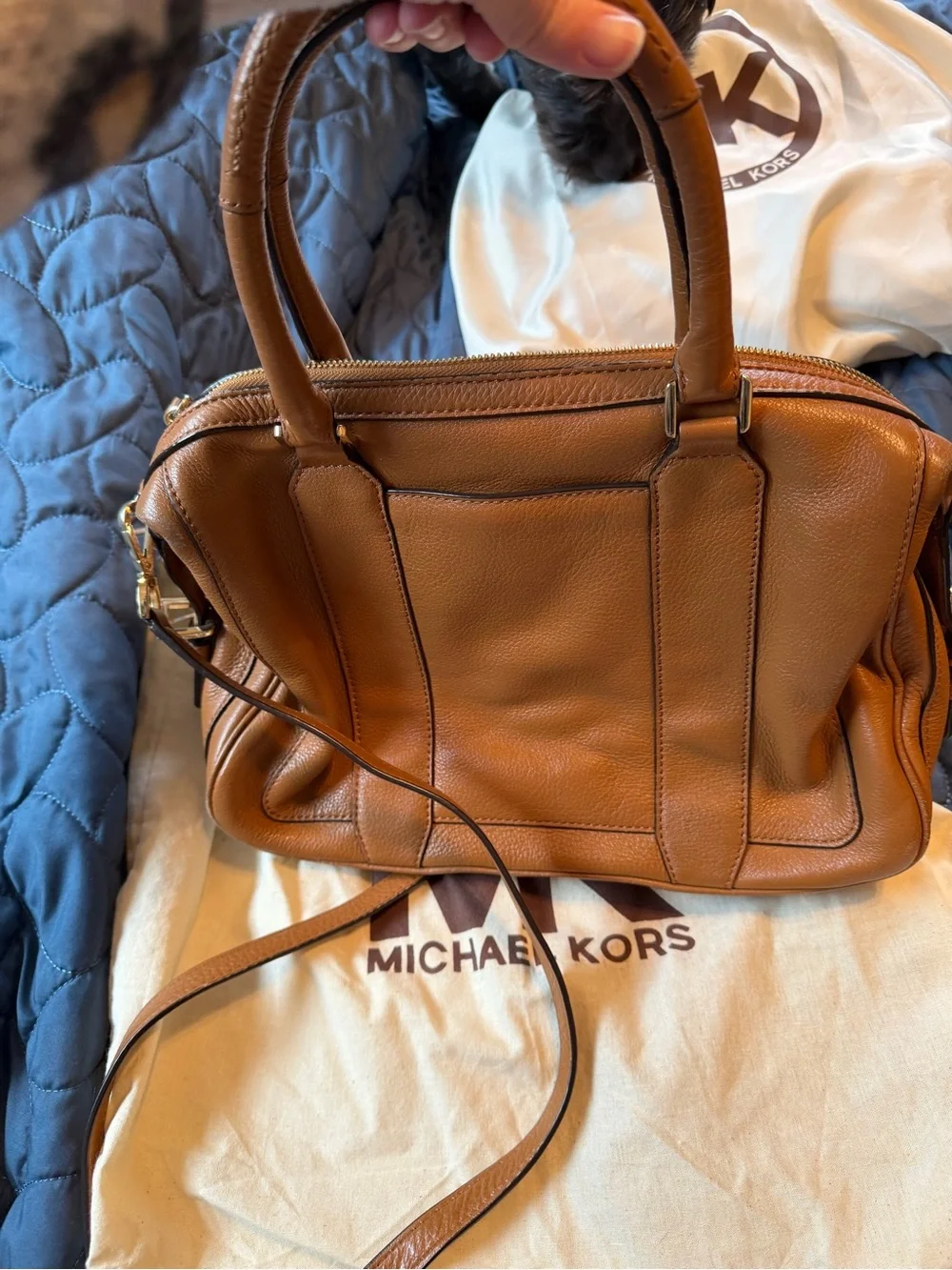 Michael Kors Caramel Pebbled Leather Satchel with Gold Hardware - Picture 7 of 11